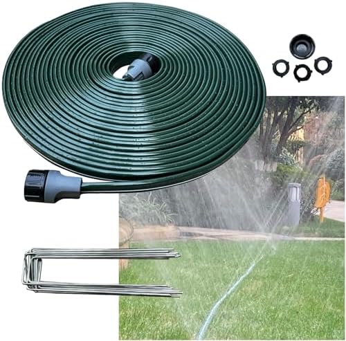 Watoo 2026 Sprinkler Hose & Soaker Hose for Yard - 50 FT Reinforced Flat Garden Hose with Holes, Heavy Duty No-Kink Lawn Irrigation Hose (Includes Stakes, High Pressure Spray)