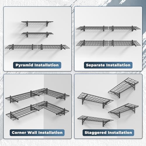 Jusgym 4 Pack Garage Shelving Wall Mounted, 1.5x4ft, 1400LB Heavy Load