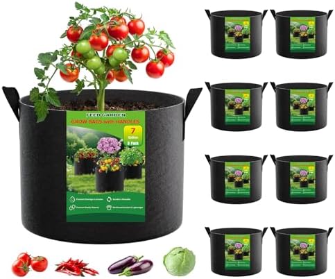 FEED GARDEN 7 Gallon Grow Bags 8 Pack – 300G Thickened Fabric Plant Pots with Reinforced Handles, Breathable Drainage Planters for Vegetables, Flowers & Herbs Indoor Outdoor