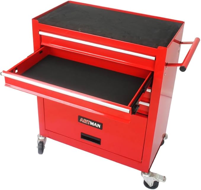 4 Drawers Rolling Tool Cart on Wheels, Trolley Organizer Tool Case Tool Chest, Multifunctional Tool Storage Tool Box for Workshop, Garage, Warehouse, Repair Shop (4 Drawers-29.3" H-Red)