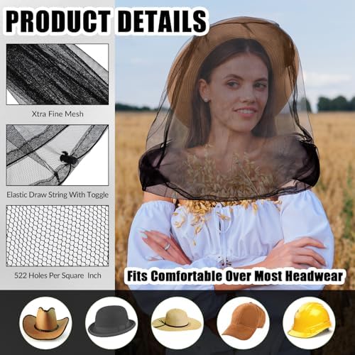 HESTYA 4 Pack Mosquito Head Net Mesh Face Cover Outdoor, Black, Beige