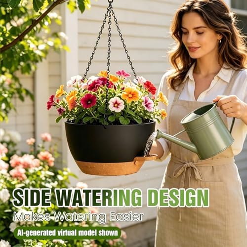 10 Inch Self-Watering Hanging Planters Set of 3 with Saucers