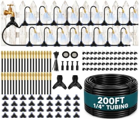 Drip Irrigation System 200FT 1/4", 36 Adjustable Copper Nozzles