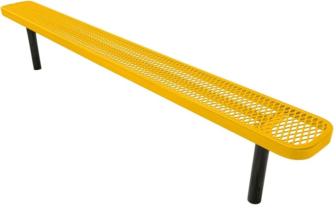 COATEDOUTDOORFURNITURE Heavy-Duty Outdoor Bench Thermoplastic Coated, Expanded Metal, Commercial-Grade Seating, Made in America (Inground Without Back, 8 Ft, Textured Yellow)