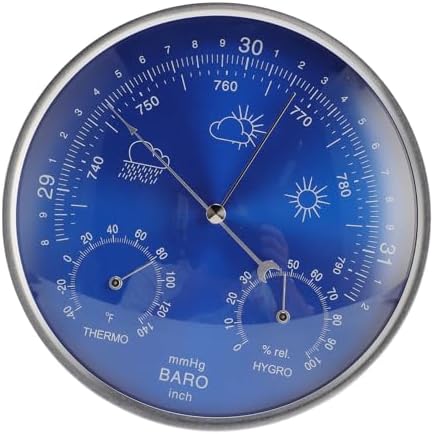 GOWENIC Wall Hanging 3 in 1 Thermometer Barometer Hygrometer, Indoor Outdoor Weather Instrument with Fahrenheit Scale, All Season Accurate Measurement, 180mm Diameter, Blue