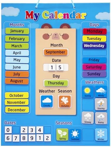 My Calendar for Kids-Magnetic Weather Chart - Preschool Daily Calendar Learning for Days of the Week, Months, Weather & Season