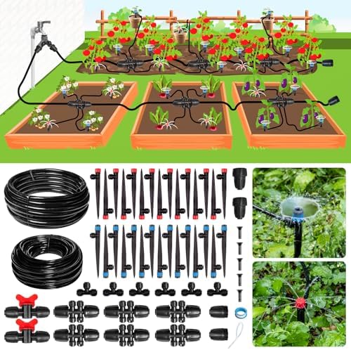 Maotong 240FT Drip Irrigation System Kit New Quick-Connect, Automatic Garden Watering Misting System for Greenhouse, Yard, Lawn, Plant with 1/2 inch Hose 1/4 inch Distribution Tubing and Accessories