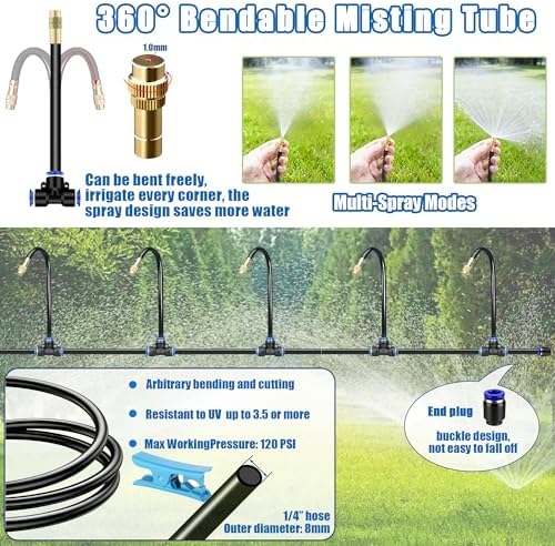 Dianrui 1/4" Drip Irrigation System for Garden Watering 360°Adjustable