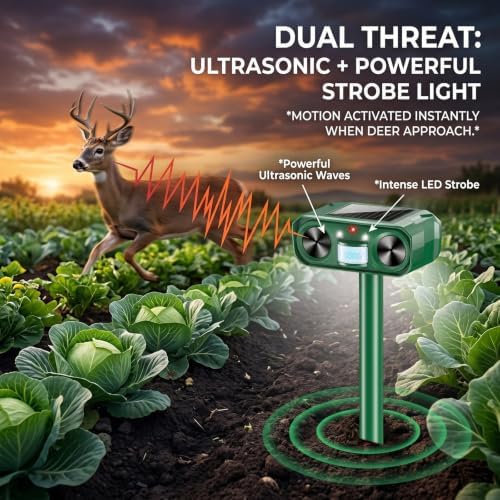 Solar Animal Repeller Outdoor, 4 Pack Ultrasonic Deterrent for Deer