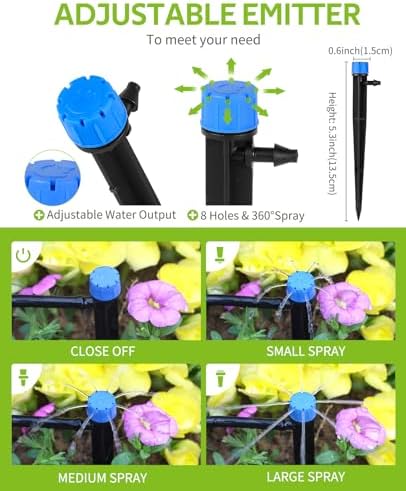 HIRALIY 100ft Drip Irrigation Kit Plant Watering System 8x5mm Blank Distribution Tubing DIY Automatic Irrigation Equipment Set for Garden Greenhouse Flower Bed Patio Lawn