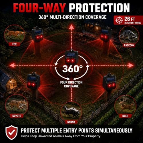 4 Pack New Solar Nocturnal Animal Repeller Outdoor Coyote Deterrent with Auto Activate Predator Eyes Animal Deterrent Predator Lights for Chicken Coop, Yard & Garden,Scare Raccoon Skunk Deer Fox