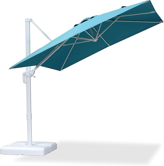 PURPLE LEAF 8 FT Patio Umbrella White Cantilever Umbrella Aluminum Square Outdoor Offset Umbrella Hanging Windproof with 360° Rotation for Garden Deck Pool, Turquoise