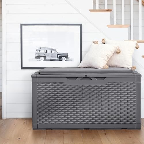 Flamaker Deck Box 98 Gallon Waterproof Resin Storage Box with Cushion