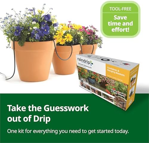 Raindrip R560DP Drip Watering System, Automatic Drip Irrigation System with Timer for Containers and Hanging Baskets, Waters up to 20 Plants, Includes 20 Drippers, Black