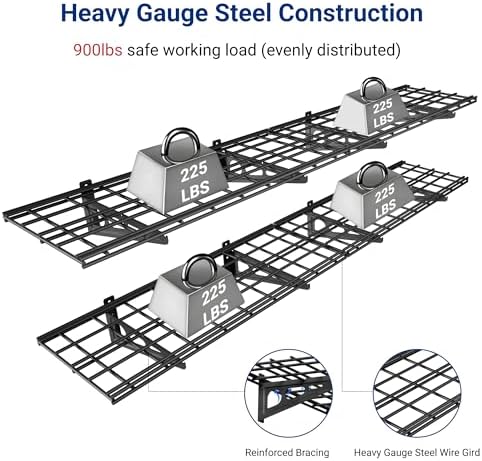 FLEXIMOUNTS 12-inch-by-72-inch Wall Shelf Garage Storage Rack Wall Mounted Floating Shelves,1x6ft,Black, 2-Pack, Classic Series