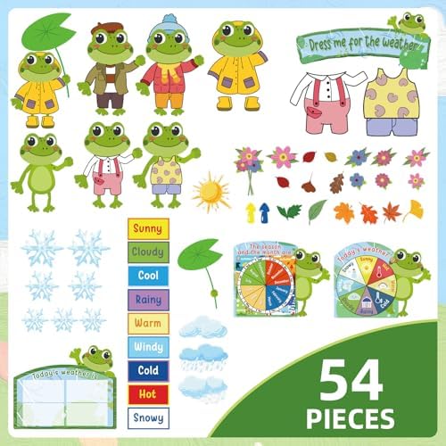 Gilprop 58 Pcs Dress for Weather Bulletin Board Set for Classroom, Frog