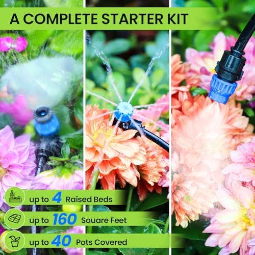 Bonviee Drip Irrigation System Kit for Garden Watering, 247FT Quick Connect