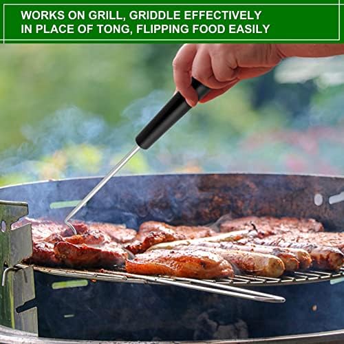HaSteeL Meat Hook Flipper Set of 2, Stainless Steel Pigtail Food Flipper Turner 12Inch & 17Inch, BBQ Accessories Great for Grilling Smoking Frying, Long Body & ABS Handle, Easy to Clean & Right Handed