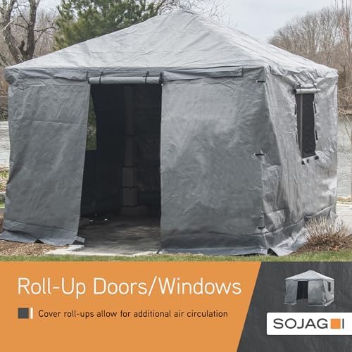 SOJAG Winter Cover for 12' x 20' Gazebo, Waterproof Polyester Storage Enclosure, Roll-Up Door, Vent Panels, Outdoor Gazebo Cover for Seasonal Protection, Gray