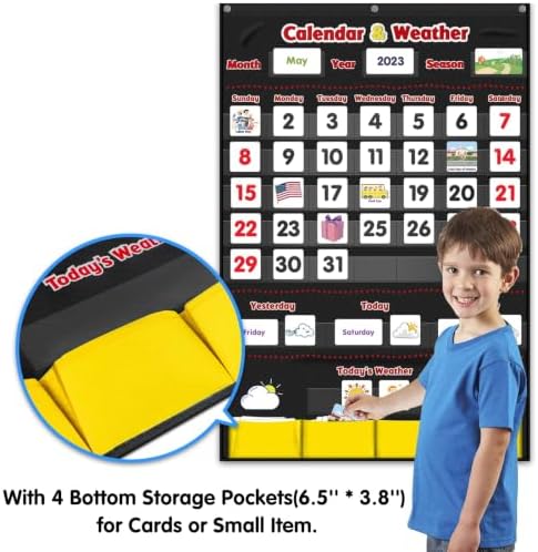 Calendar and Weather Pocket Chart, Classroom Organized Chart, 149 Pieces (Black)