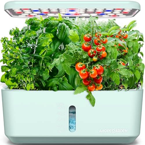 Ahopegarden Indoor Garden Hydroponics Growing System: 10 Pods Kit with LED