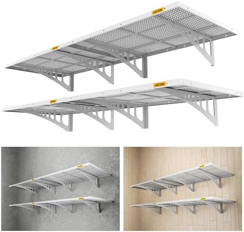 Aecxm 4-pack 2x3ft Adjustable Garage Wall Shelving 1120lbs Load Capacity Heavy Duty Wall Mounted Storage Shelf Metal Floating Shelves for Garage(White)