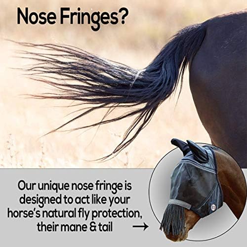 Derby Originals Reflective Safety Horse Fly Mask with Ears and Nose Cover Fringes