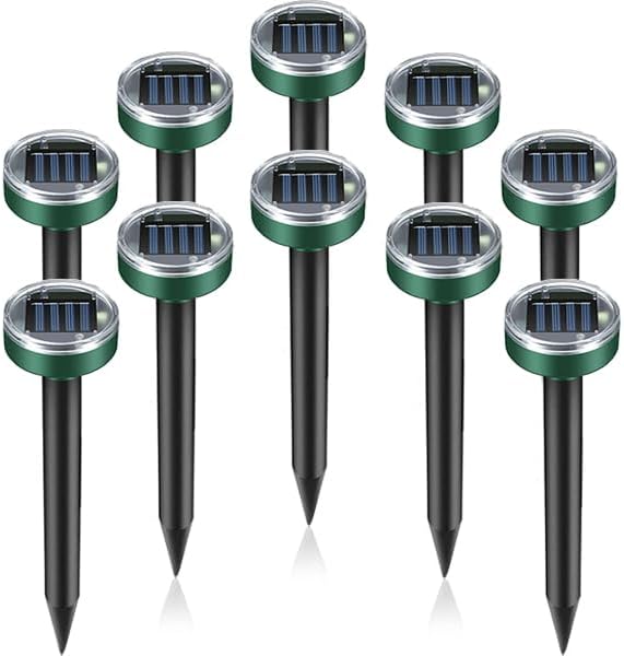 Solar Ultrasonic Mole Repellent 10 Pack,Snakes Gophers Voles Repellent Outdoor Waterproof, Rodents Repeller for Lawn Garden, Detterrent and Repel Moles Groundhogs Chipmunks Squirrels
