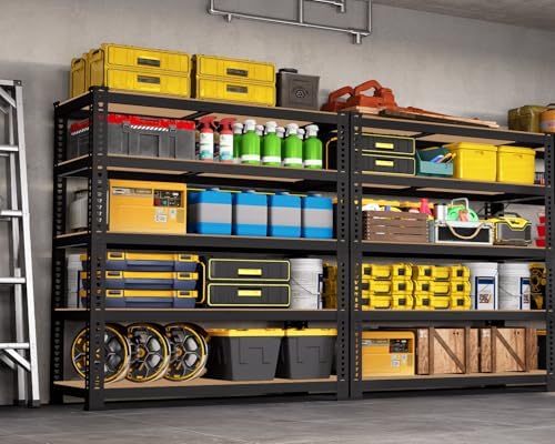 71" H x 35.5" W x 16" D 5-Tier Metal Storage Shelves: Heavy Duty Garage Shelving Adjustable Shelves for Storage - Black Utility Rack Shelf for Pantry, Warehouse, Office, Kitchen, 2PCS