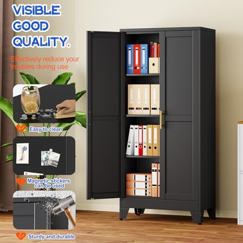 GAIOUS 61''Tall Metal Garage Storage Cabinet,File Cabinet with Door and Adjustable Shelves, Outdoor Steel Tool Cabinet for Home,Office,Warehouse,Garage,Black