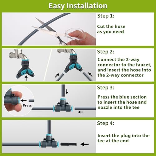 200FT 1/4" Quick-Connect Drip Irrigation System Kit, Automatic Garden Watering System with 32 Pcs Adjustable Spray Nozzles for Garden, Greenhouse, Yard, Lawn