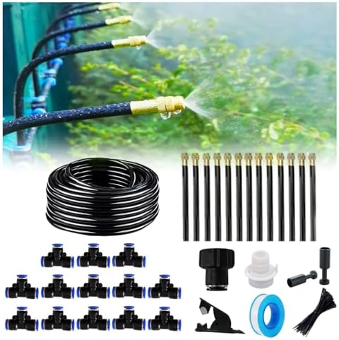 New drip Irrigation kit, Automatic Garden Watering System, Quick Connector and 360-degree Bending Dropper atomizing Copper Nozzle, Garden Plant Lawn Courtyard Watering System. (50FT)
