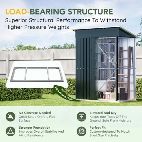 Breezz Vertical Outdoor Steel Storage Shed with Floor Frame, 5 x 3 ft