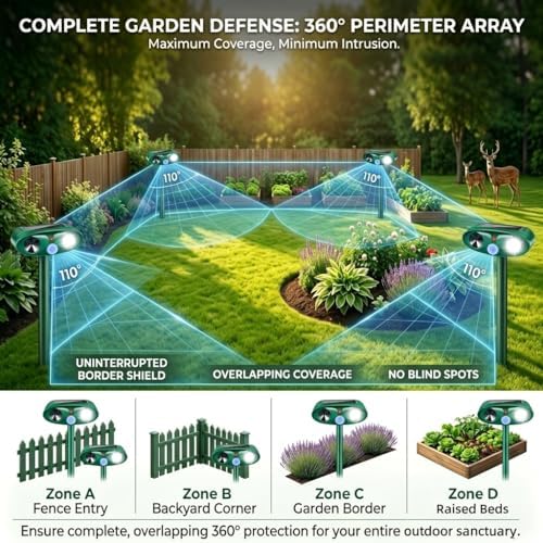 2 Pack Upgraded Sonic Fortress Pro Deer Repellent Cat Deterrent Solar Ultrasonic Animal Repellent Outdoor with Motion Sensor Strobe Light for Skunk Rabbit Raccoon Squirrel Fortress Pro for Yard Garden