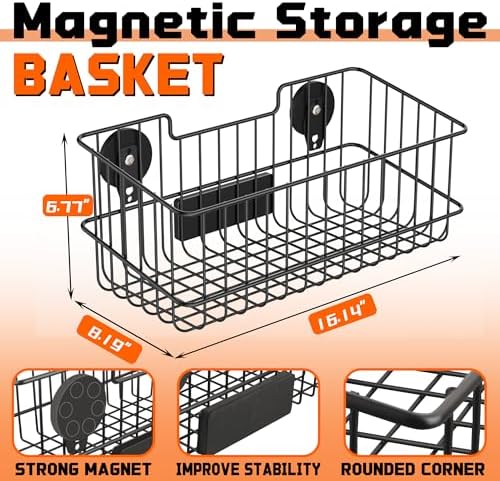 ULIBERMAGNET Magnetic Baskets, Large Capacity Metal Wire Mesh Basket Holder Organizer for Sundry Tool Storage, Magnetic Shelf for Garage, Laundry, Kitchen, Workshop, Cabinet(2 Pack)