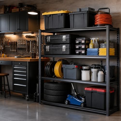 Garage Shelving, 2400 LBS Heavy Duty Metal Storage Shelves, 4-Tier Adjustable Storage Rack for Garage, Warehouse, Basement, 14" Wx 11.8" Dx 44.1" H