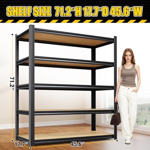 4 Pack Garage Shelving Heavy Duty Storage Shelves, Metal Adjustable Shelving Unit, Utility Garage Organizer Shelf for Basement, Pantry, Kitchen, Warehouse, 71.2" Hx45.6 Wx17.7 D, Black