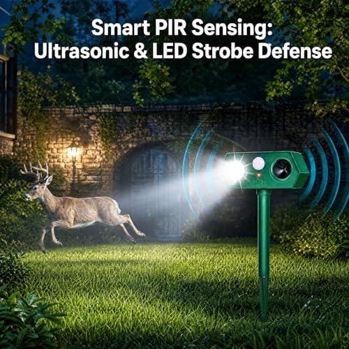 2026 Sonic Fortress Pro Deer Repellent Devices, Racoon Repellent Outdoor Squirrel Fortress Pro IP65 Animal Repeller Cat Deterrent with Motion Sensor&Light to Scare Bear Dog Out of Garden Yard(2Pack)