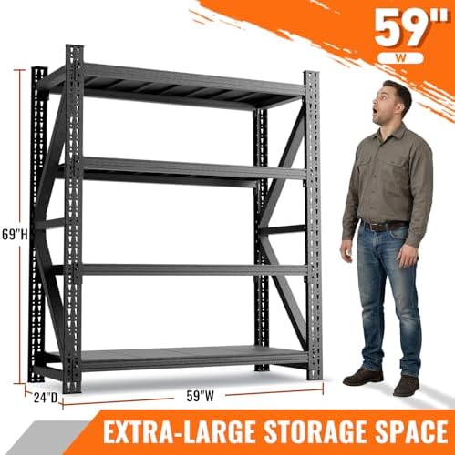 4000LBS 4 Tier Garage Storage Shelves, Heavy Duty Adjustable Storage Rack for Warehouse, Basement, Shop and Office, Commercial-Grade Steel Organizer, 59" W x 24" D x 69" H