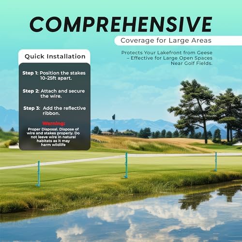 Easy-to-Install Fence System to Keep Geese and Birds Off Lakefront, River, or Pond - Durable Geese and Bird Deterrent for Property Protection