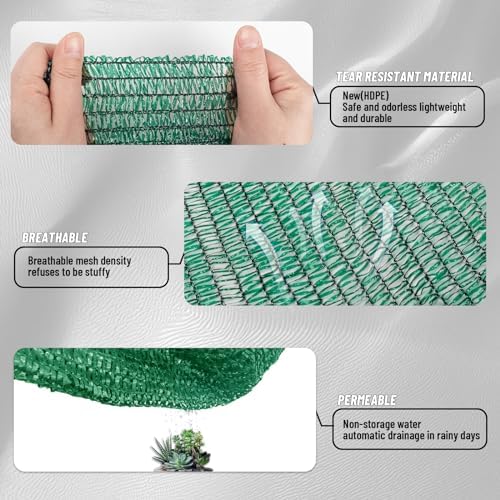 Cool Area Sun Shade Cloth with Grommets for Garden, 55% 12x20ft, Dark Green