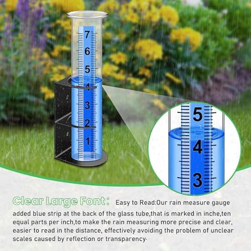 Rain Gauge Outdoor, Rain Gauge with 2 in 1 Stainless Steel Rack Holder