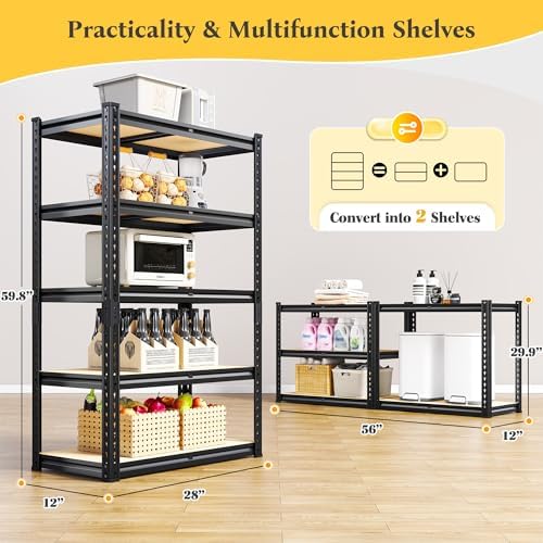 REIBII 2-Pack Garage Shelving, Heavy Duty Storage Rack for Shed Workshop
