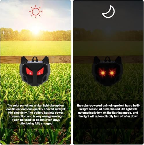 Solar Nocturnal Animal Repeller Outdoor with Predator Eyes Auto Activate Predator Deterrent Guard Lights for Coyote Skunk Deer Fox Raccoon,Nighttime Protection for Chicken Coop Yard Garden, 4 Pack