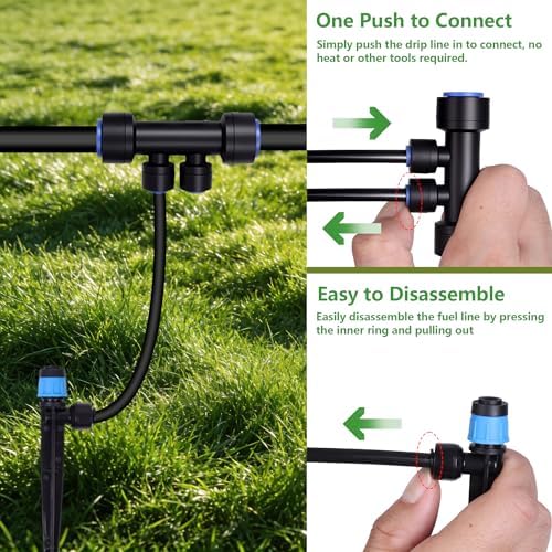 230FT Garden Irrigation System with 40 Nozzles & Emitters, Automatic Watering System with 1/2" & 1/4" Tube and Barbed Fittings, for Raised Beds, Greenhouse, Lawn