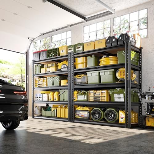 Garage Storage Shelves 60.1"H, 1990LBS Storage Shelves, 5 Tier Adjustable Storage Rack, Metal Shelves for Storage, Living Room, Pantry, Basement, Closet, Workshop Shelving 27.5" W x 11.9" D, Black