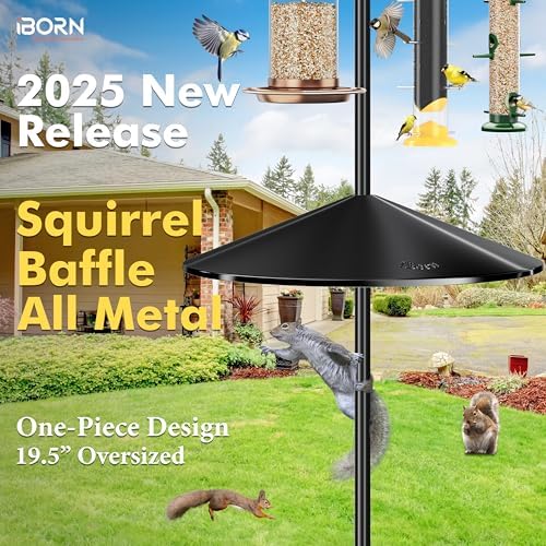 iBorn Squirrel Baffle for Bird Feeder Pole, 19.6” Oversized Squirrel Guard Baffle,All Metal Bird Feeder for Outdoors Protector, Pack of 2, Black