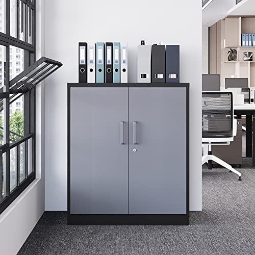 Letaya Metal Storage Cabinets with Lock Door and Shelves, Steel Garage Tool Cabinets for Home,Office, Warehouse,Lockers (36“-Black&Gray)