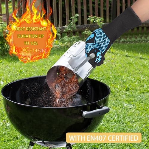 BBQ Gloves 1472F Heat Resistant Non-Slip Silicone (Sky Blue)