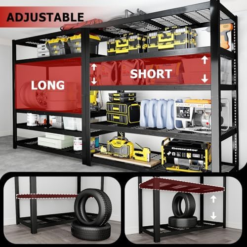 62" W 3050LBS Storage Shelves Unit,5 Tier Heavy Duty Metal Shelving Unit and Storage Large Rack,72" H x62 W x24 D Adjustable Metal Shelving Unit,Garage Shelves for Basement,Warehouse